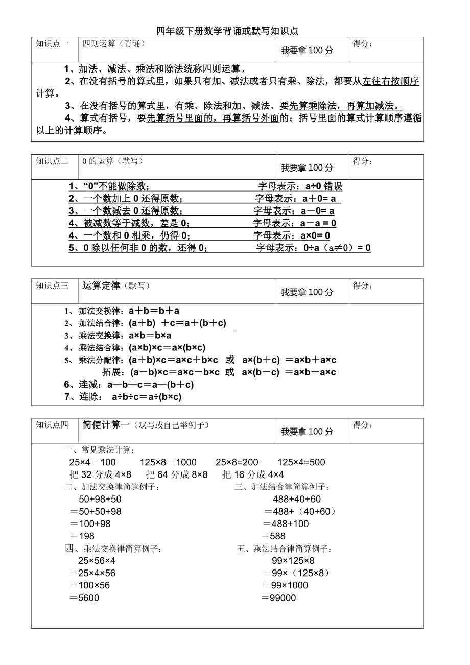 (完整版)青岛版四年级下册数学所有单元知识点总结.doc_第1页