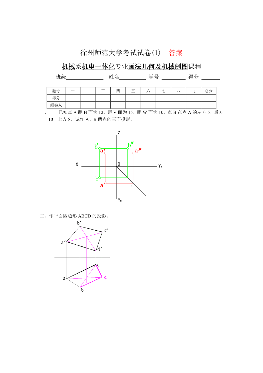 (完整版)机械制图试卷及答案.doc_第1页