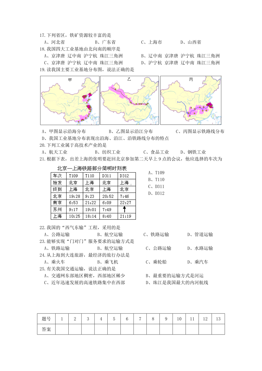 七年级地理下册-第四章-自然资源与经济发展单元综合测试题-中图版1.doc_第2页