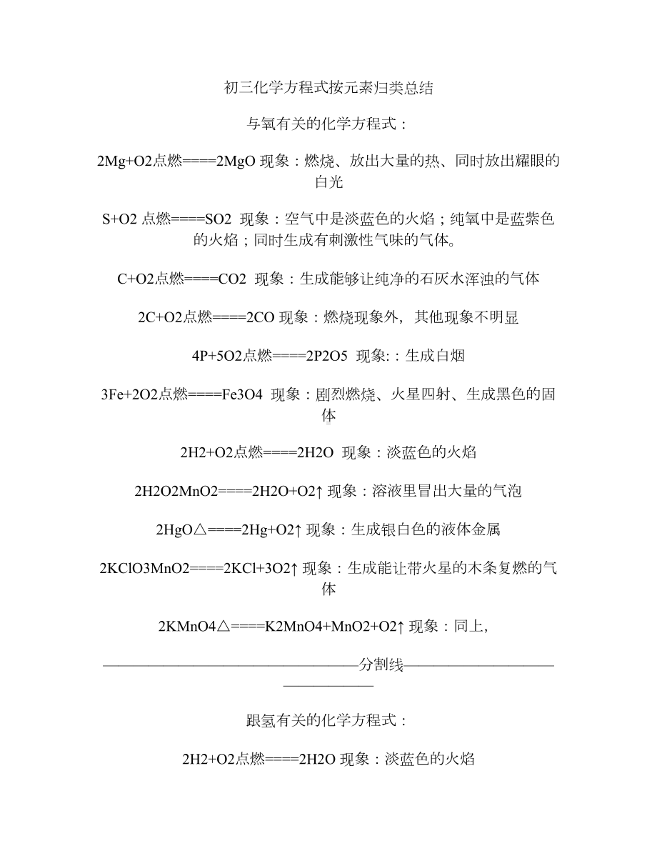 中考化学方程式总结及知识点总结讲解.doc_第1页