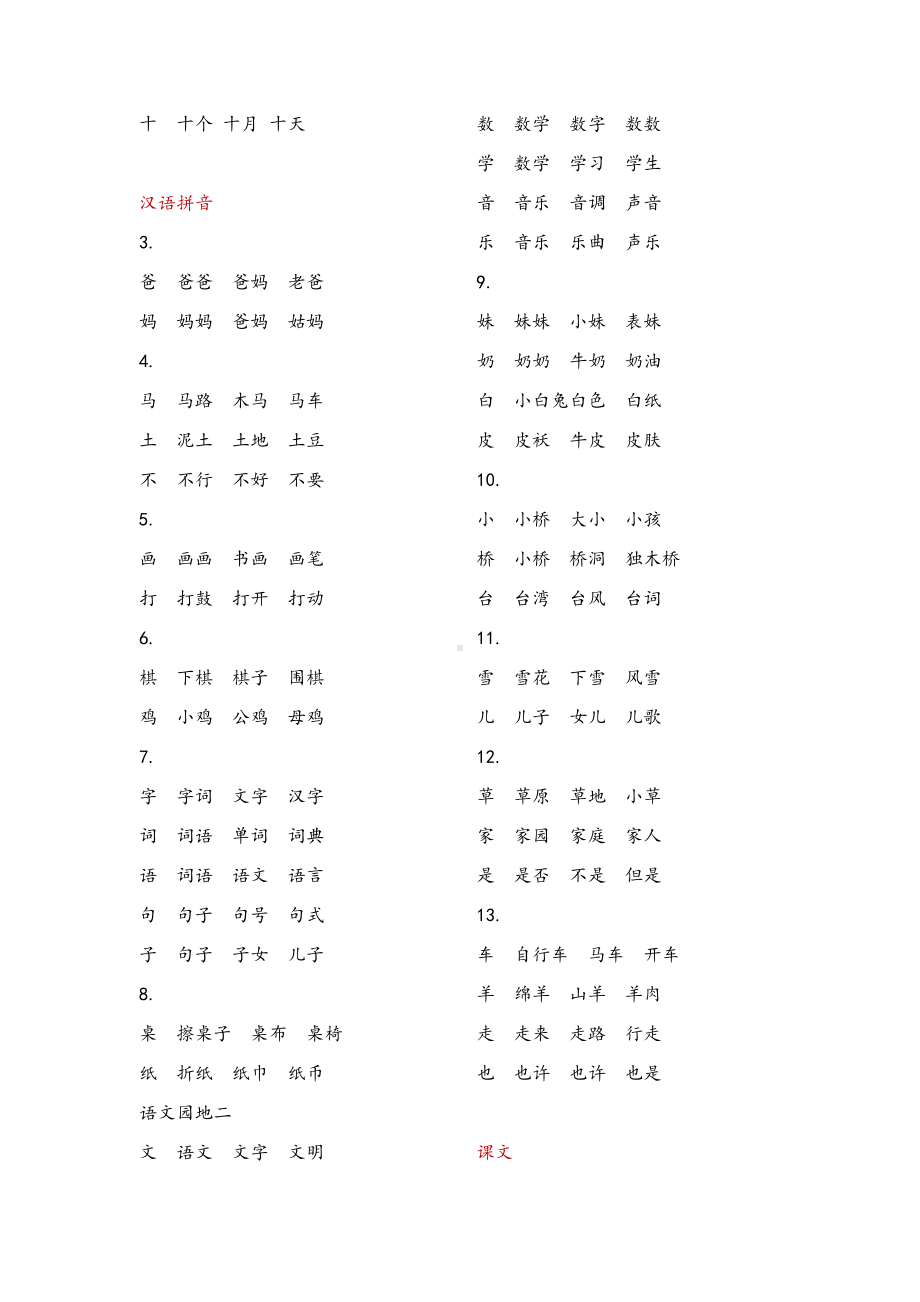 (完整版)部编版一年级上学期语文词语表.doc_第2页