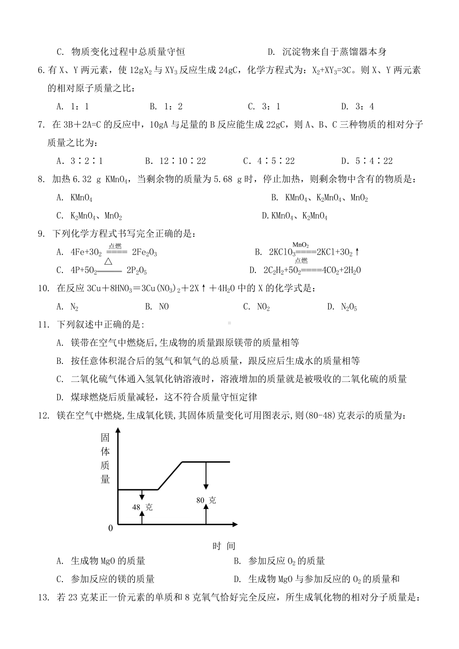 九年级化学化学方程式测试试卷.doc_第2页