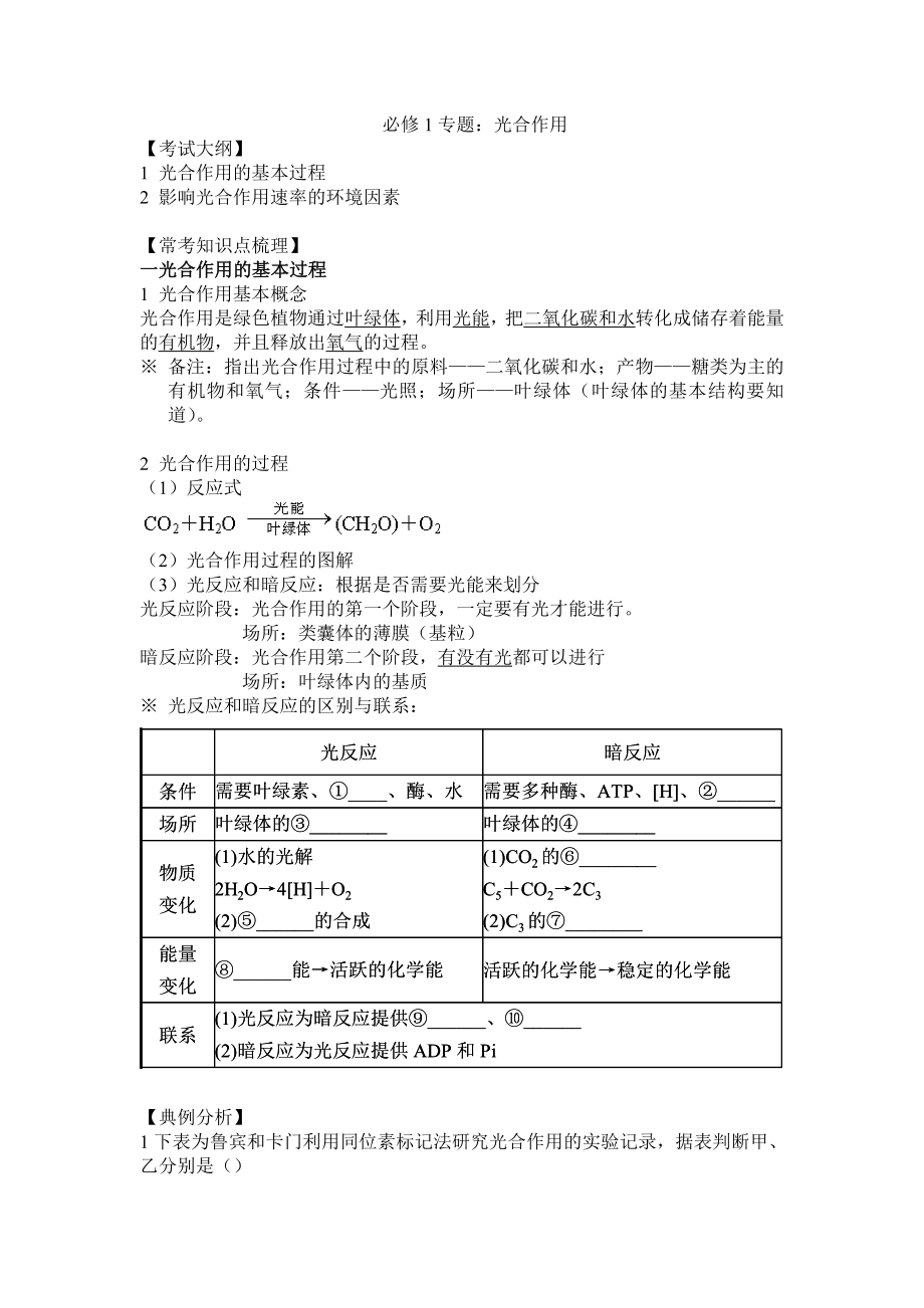 (完整版)高考生物专题光合作用知识点及专题练习.doc_第1页