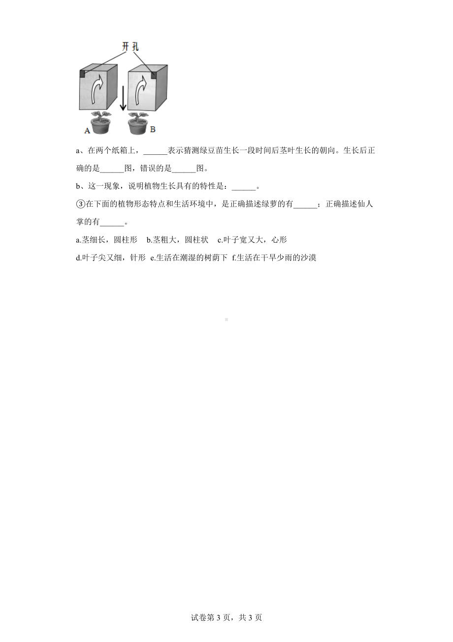 2023新湘科版四年级下册《科学》第三单元 生物与环境 练习卷（含答案）.docx_第3页