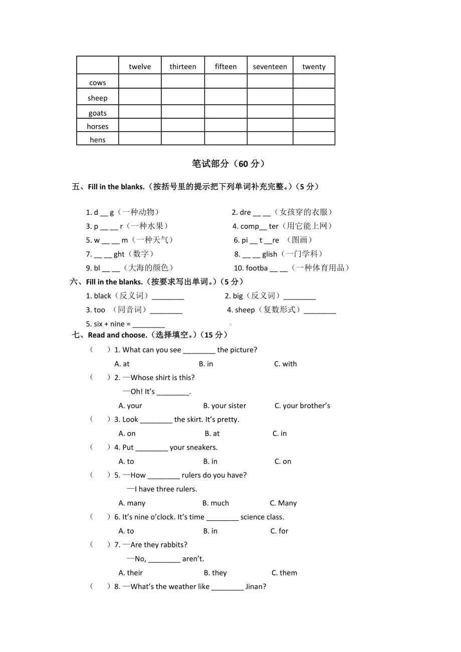 （3套打包）深圳四年级下册英语期末测试卷(含答案).docx_第2页