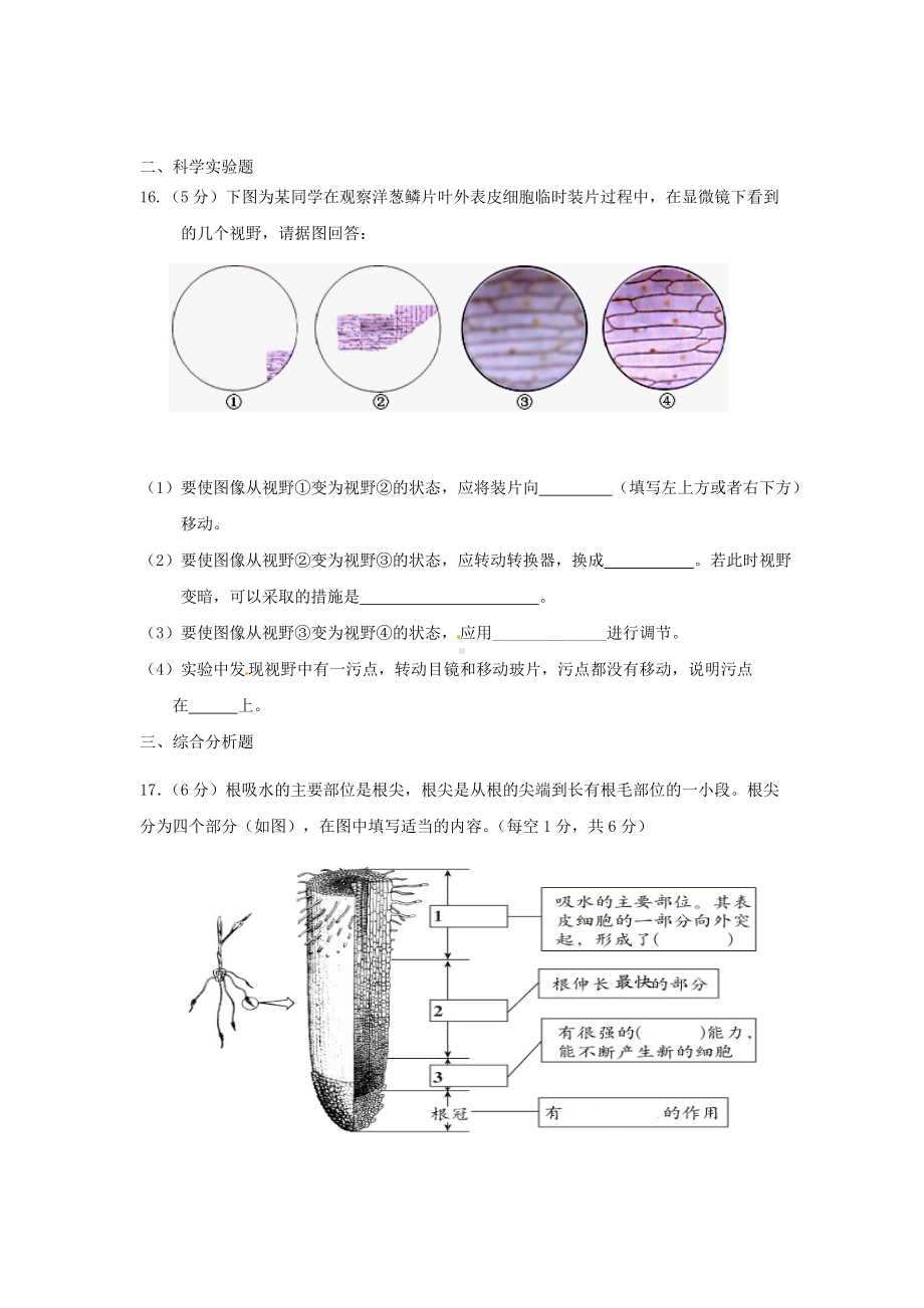 人教版七年级上学期生物期末试题及答案.doc_第3页