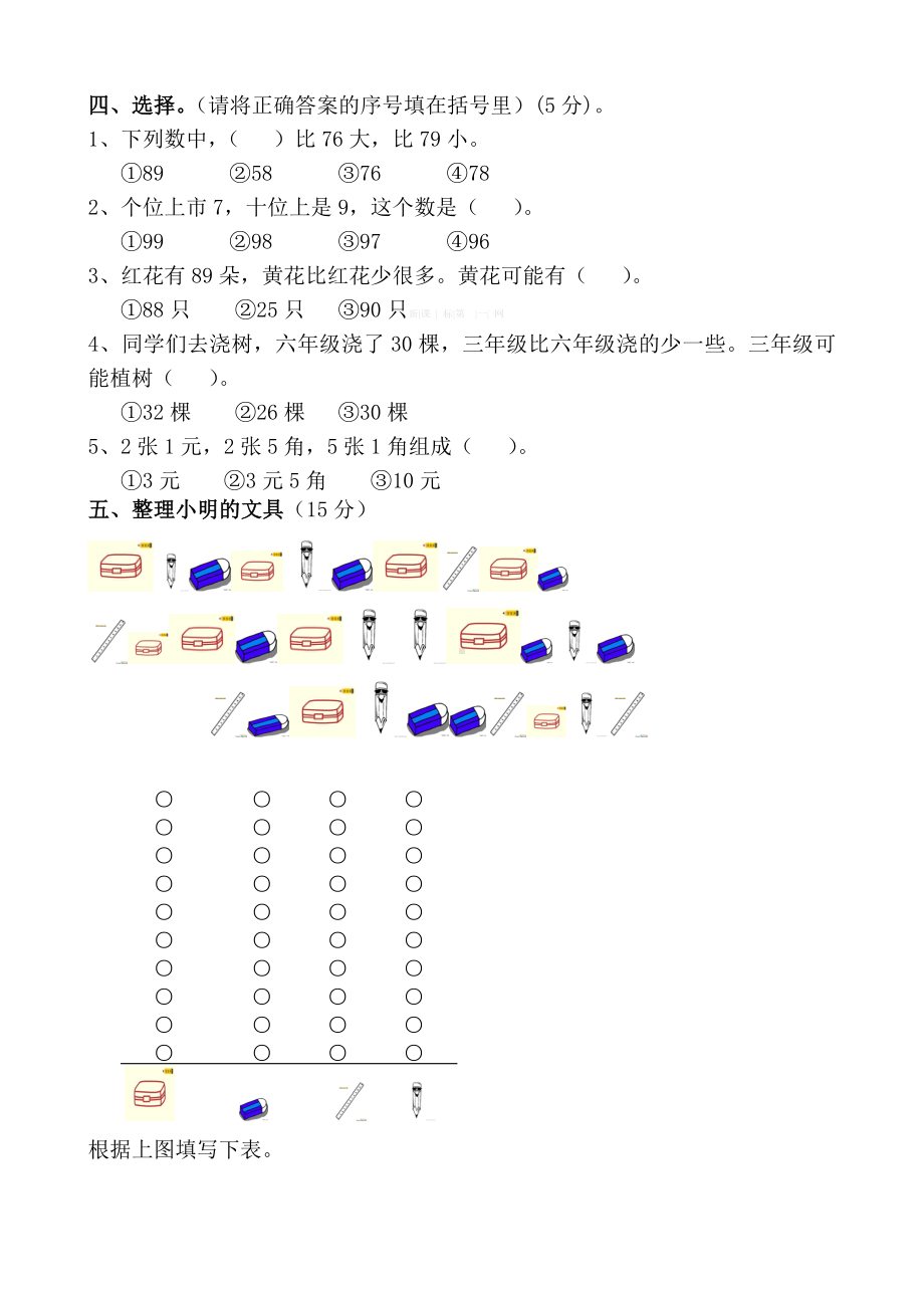 人教版一年级数学下册期末考试卷.doc_第2页