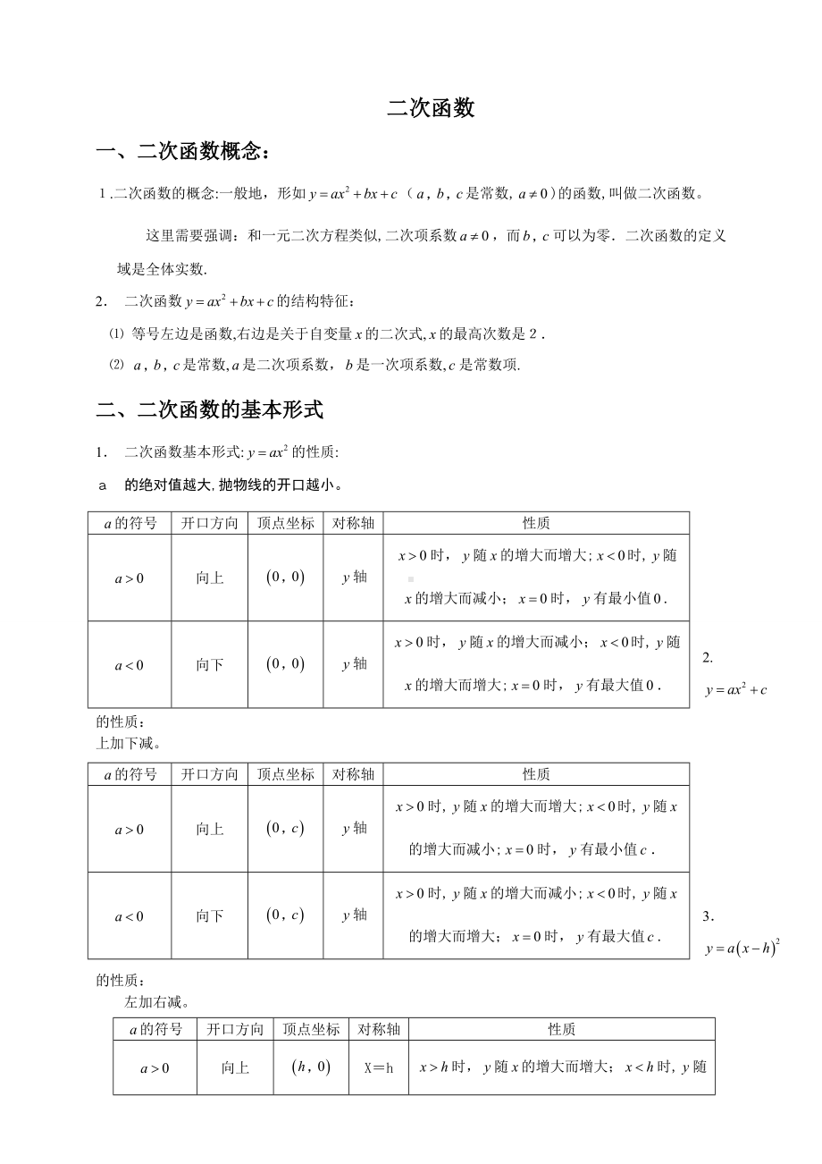 人教版初三数学二次函数知识点总结及经典习题含答案.doc_第1页