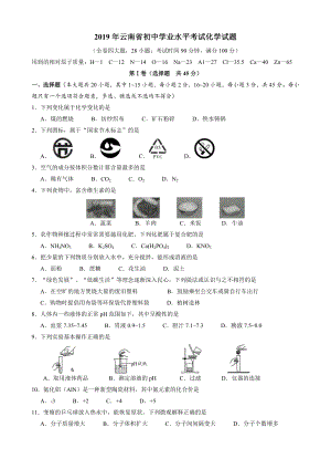 2019年云南省初中学业水平考试化学试题.doc