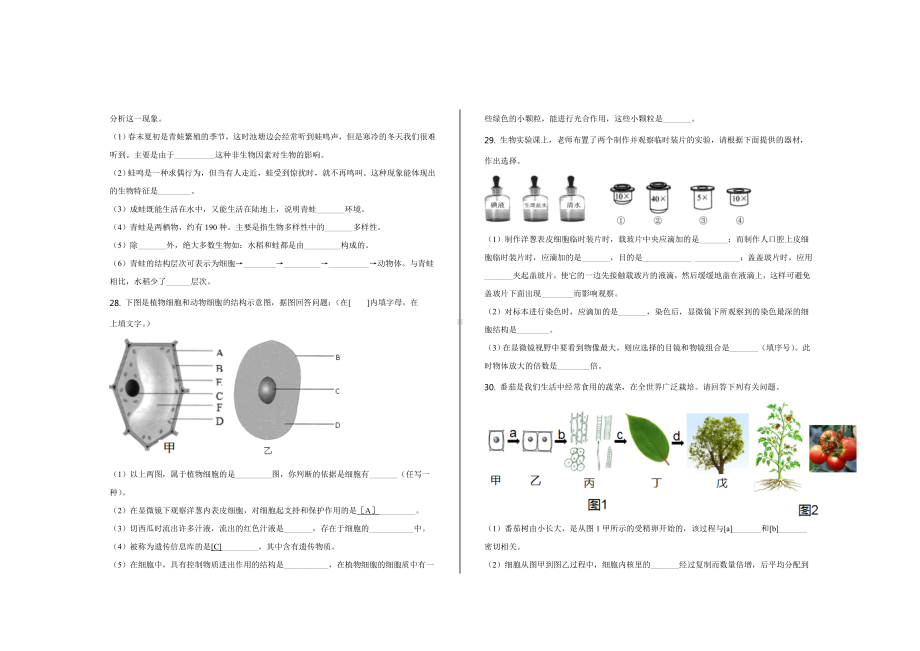 2021年最新人教版七年级生物上册期中试题及参考答案.doc_第3页