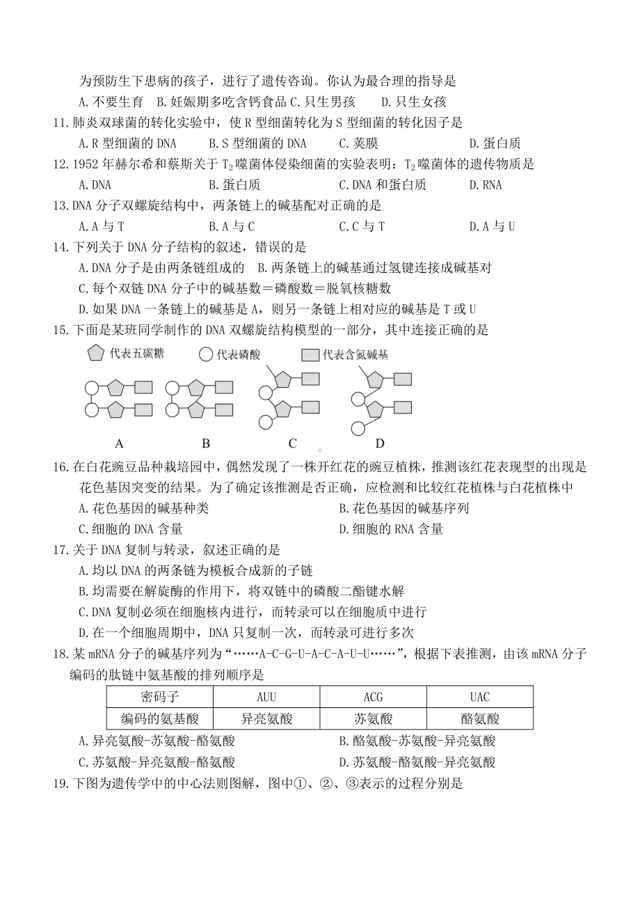 人教版高中生物必修二期末考试试题(已排版编辑).doc_第2页