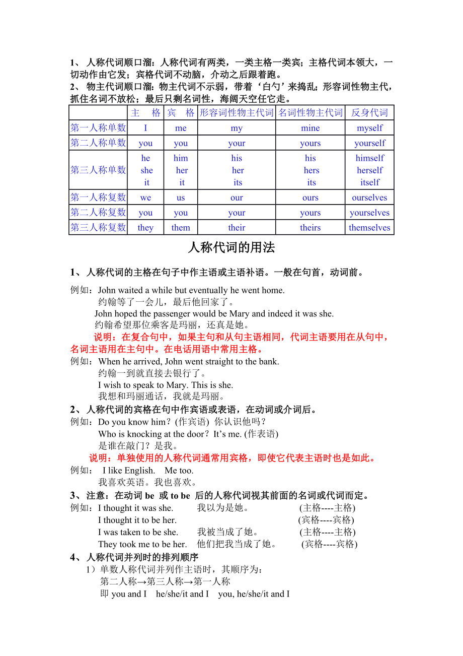 人称代词详解及习题.doc_第1页