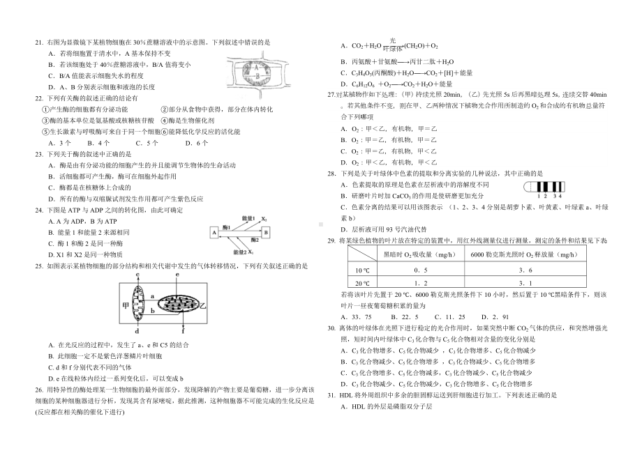 人教版高中生物必修一第一至第五章测试题.doc_第3页