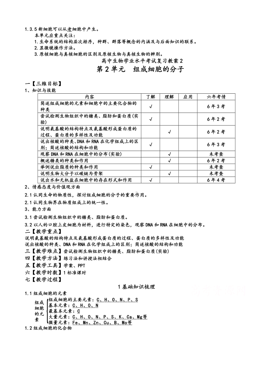 人教版高中生物学业水平考试复习教案.doc_第2页