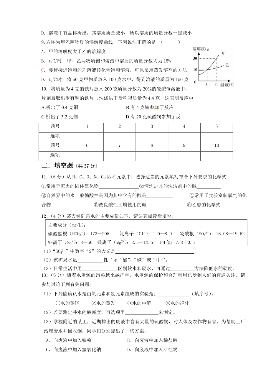 2020年九年级化学中考模拟试卷及答案.doc_第2页