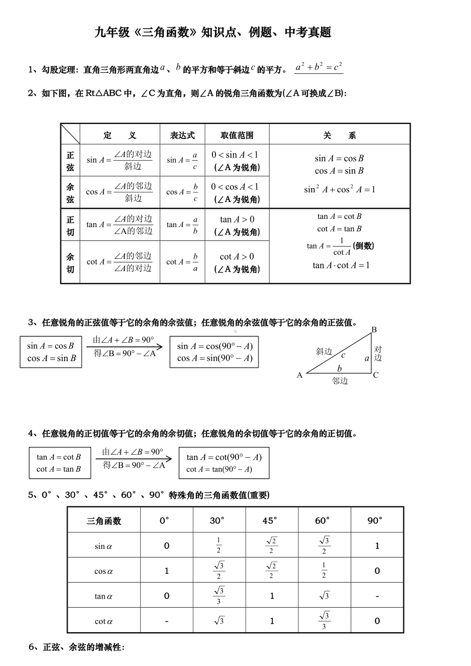 九年级三角函数知识点经典例题.doc_第1页