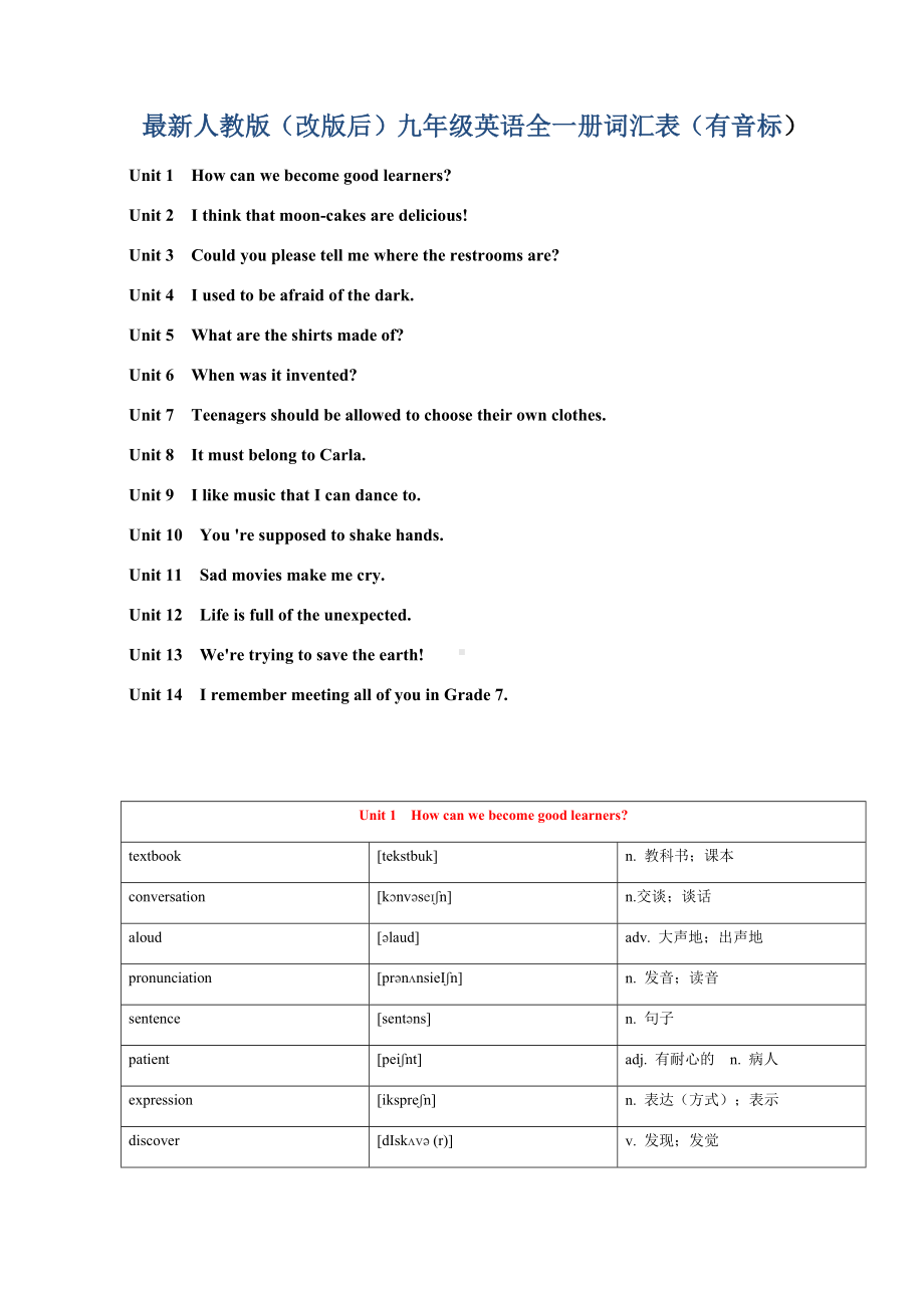 人教版九年级全册英语单词词汇表(最新).docx_第1页