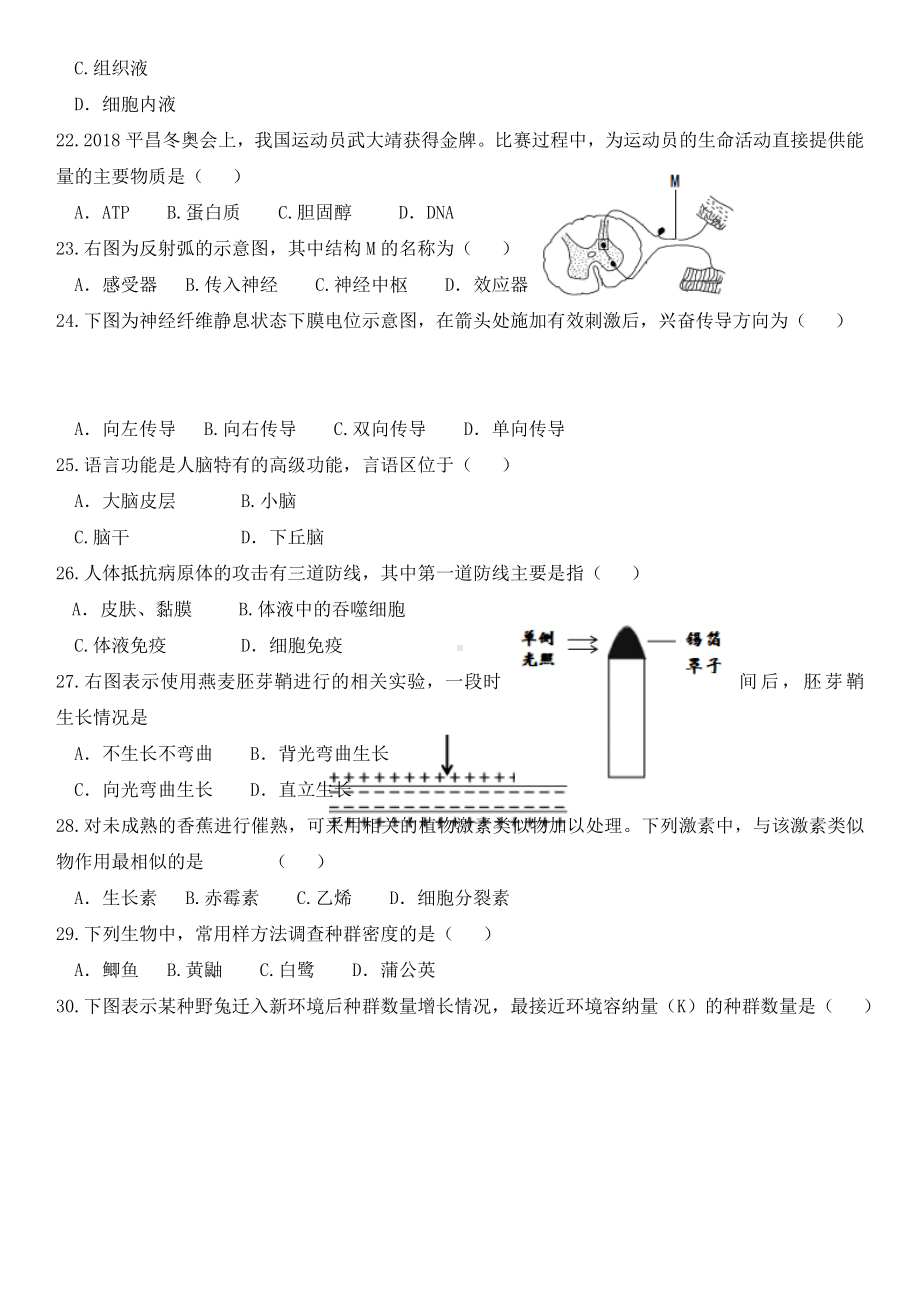 2019年江苏小高考-生物试题(含答案).doc_第3页