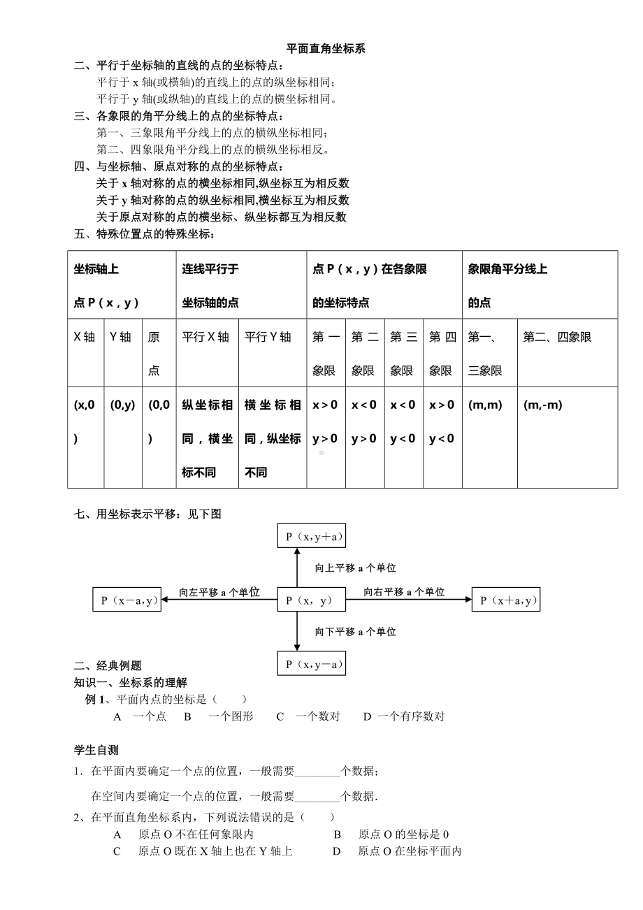 人教版七年级数学下册平面直角坐标系知识汇总及经典题型.doc_第1页