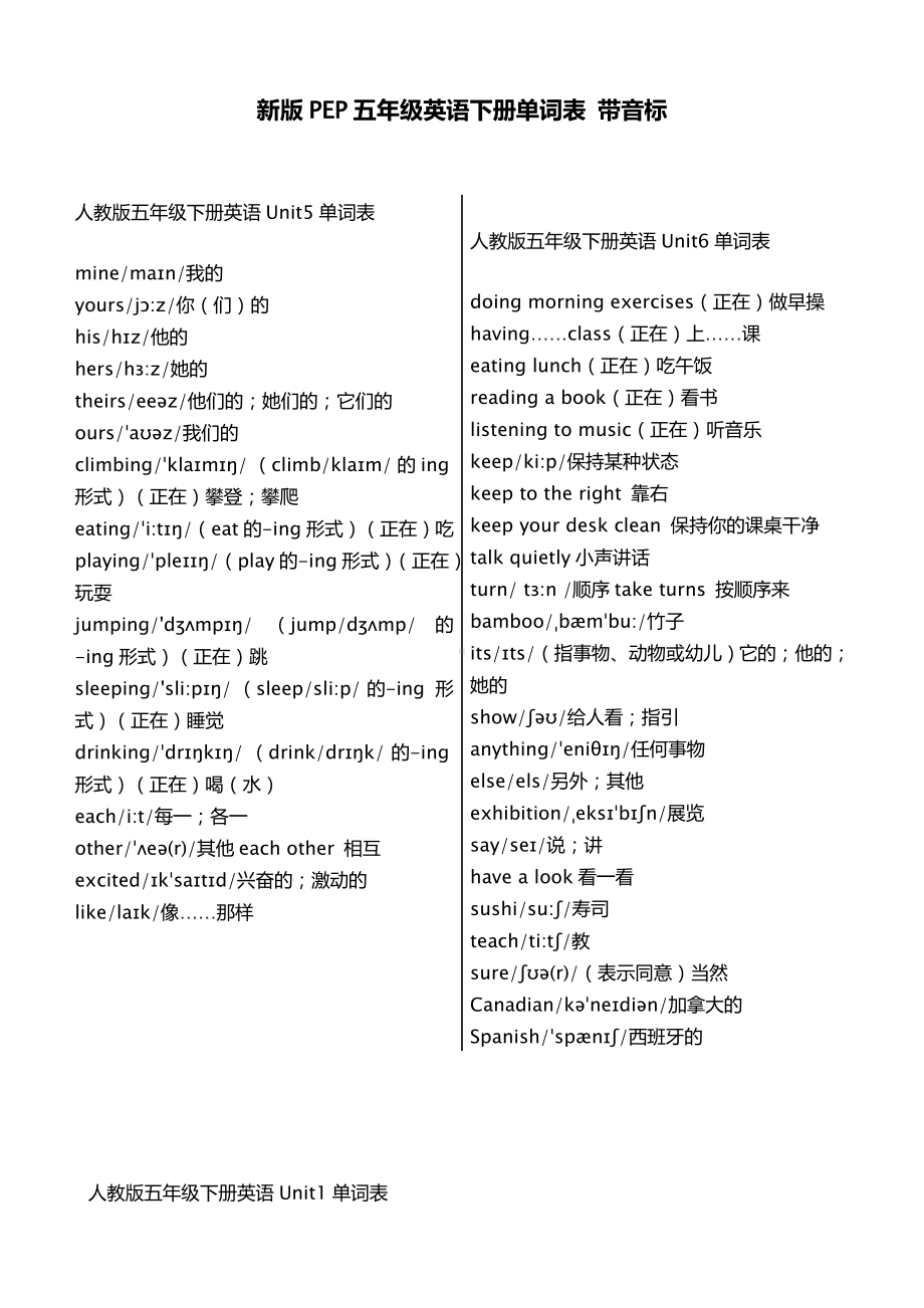 (完整版)新版pep五年级英语下册单词表带音标(2).doc_第3页