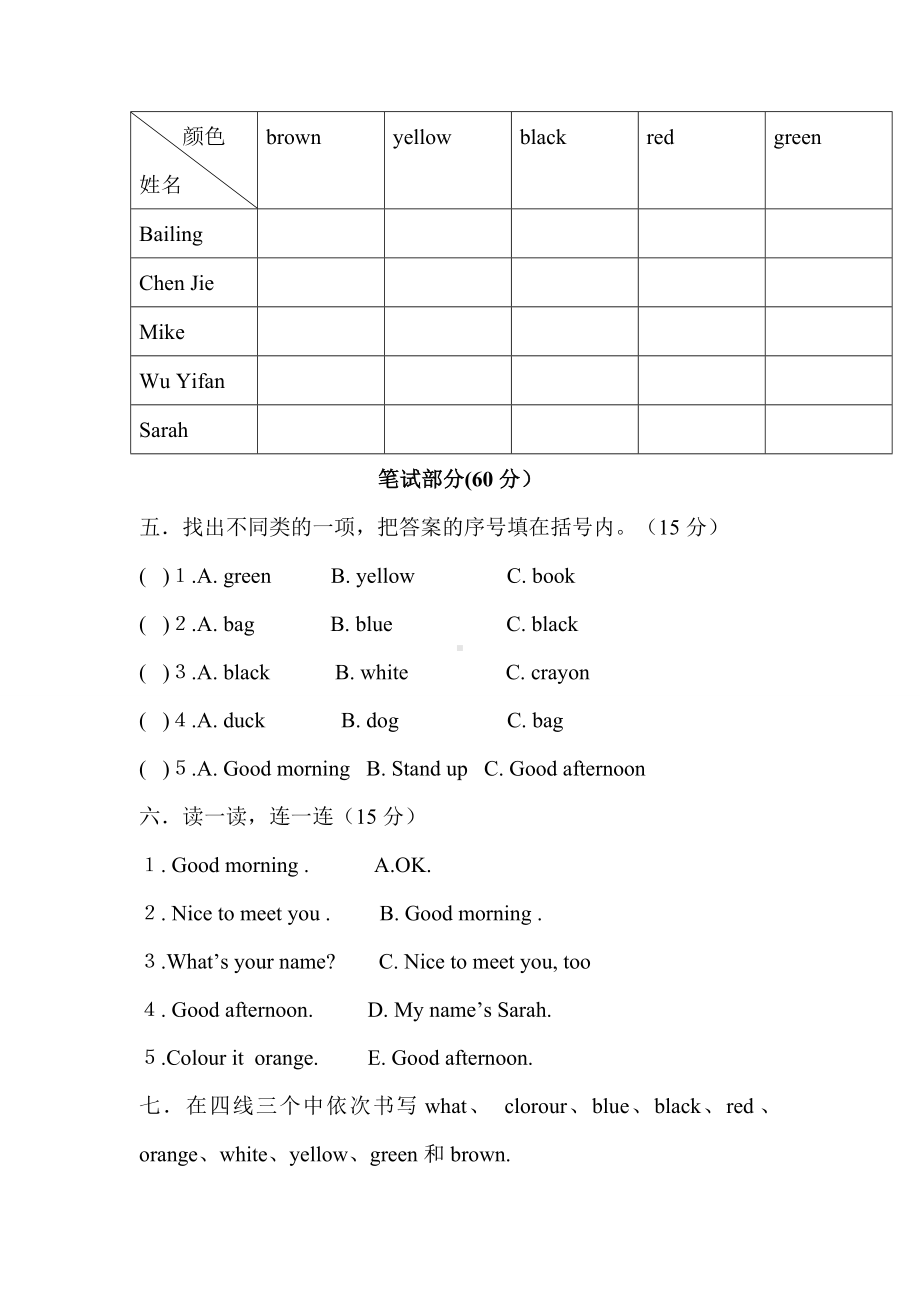 人教版PEP英语三年级上册第二单元测试卷及答案.doc_第2页