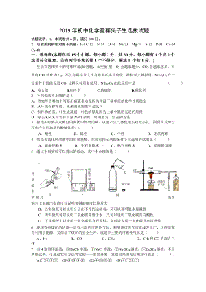 2019年初中化学竞赛尖子生选拔试题.doc