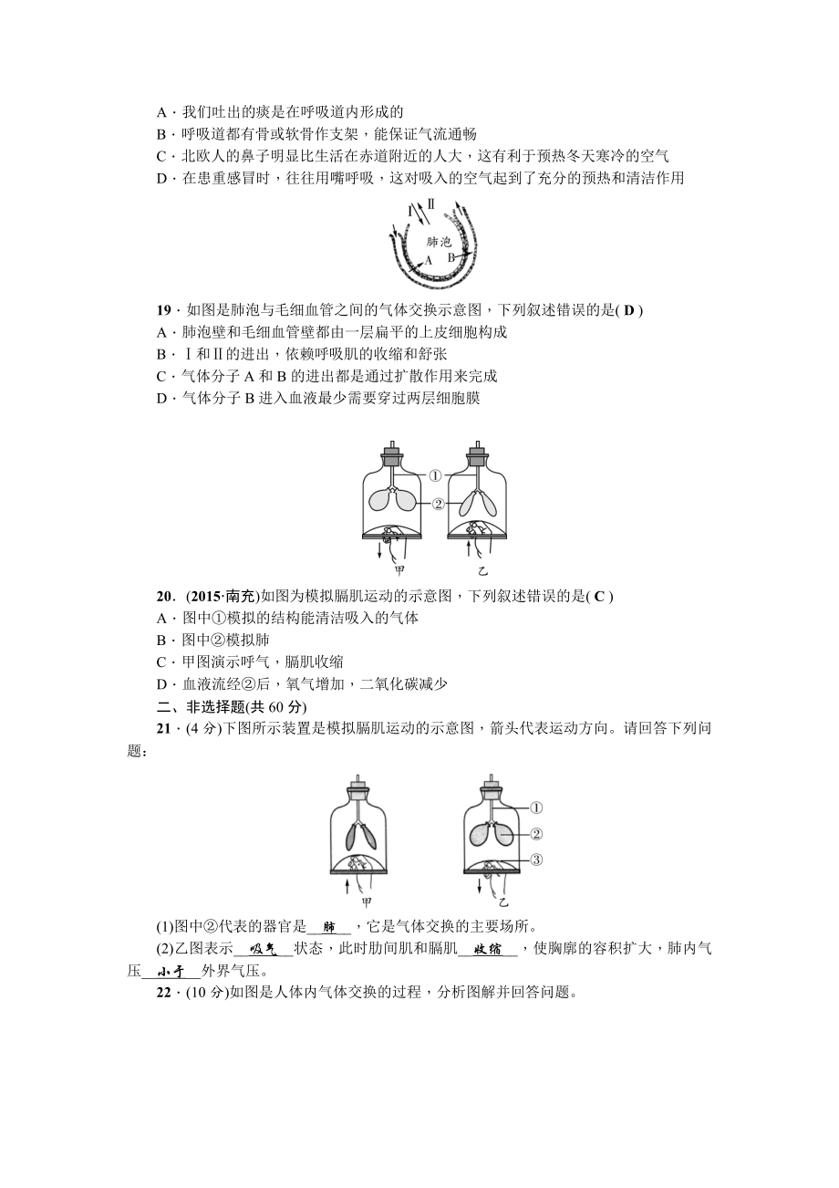 人教版七年级生物下册-第四单元第三章测试题.doc_第3页