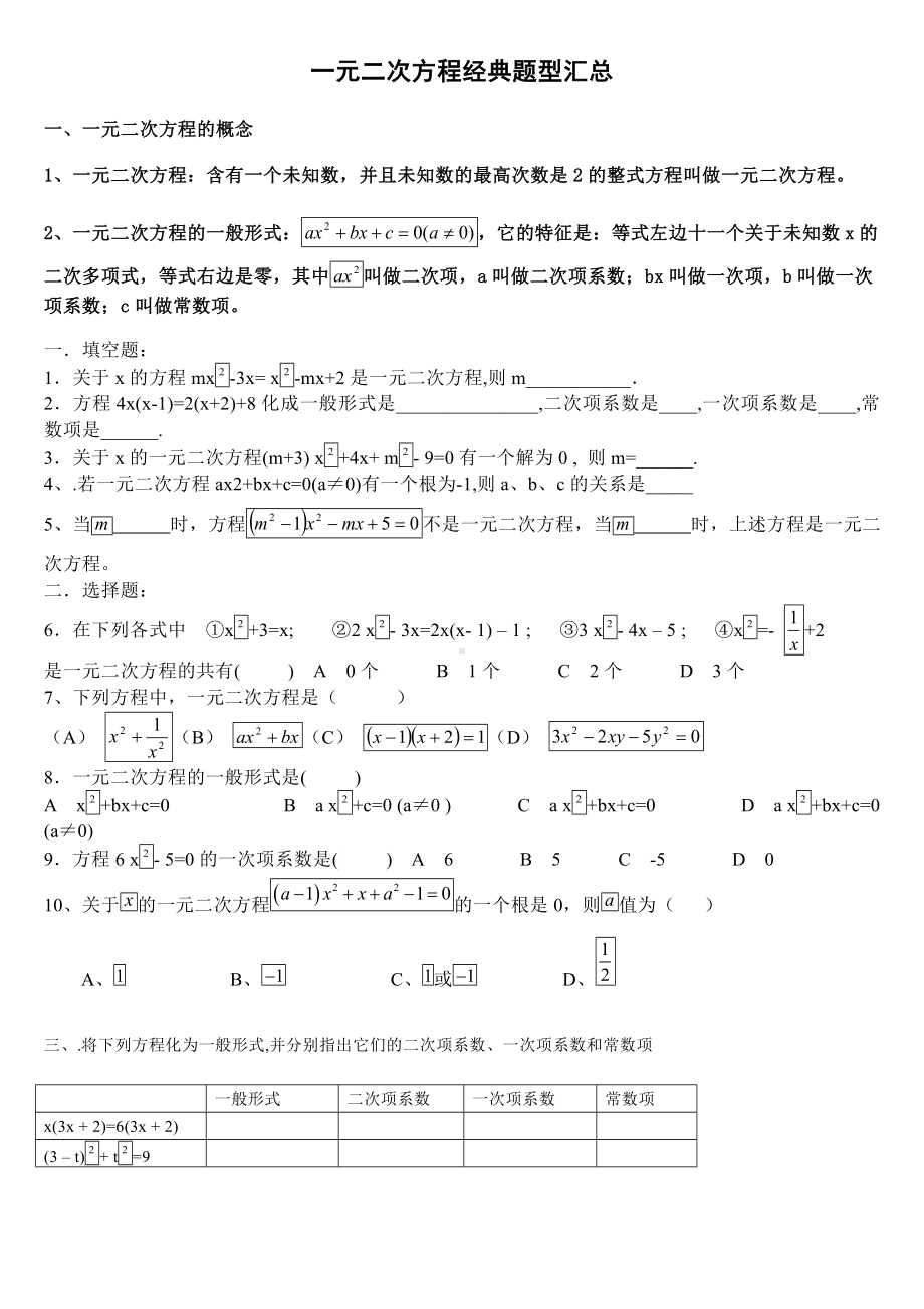 九年级数学：一元二次方程经典题型汇总.doc_第1页