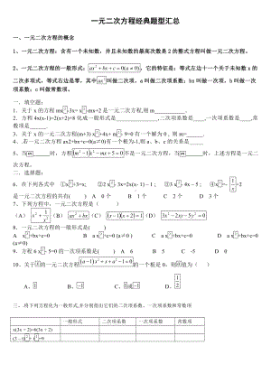 九年级数学：一元二次方程经典题型汇总.doc