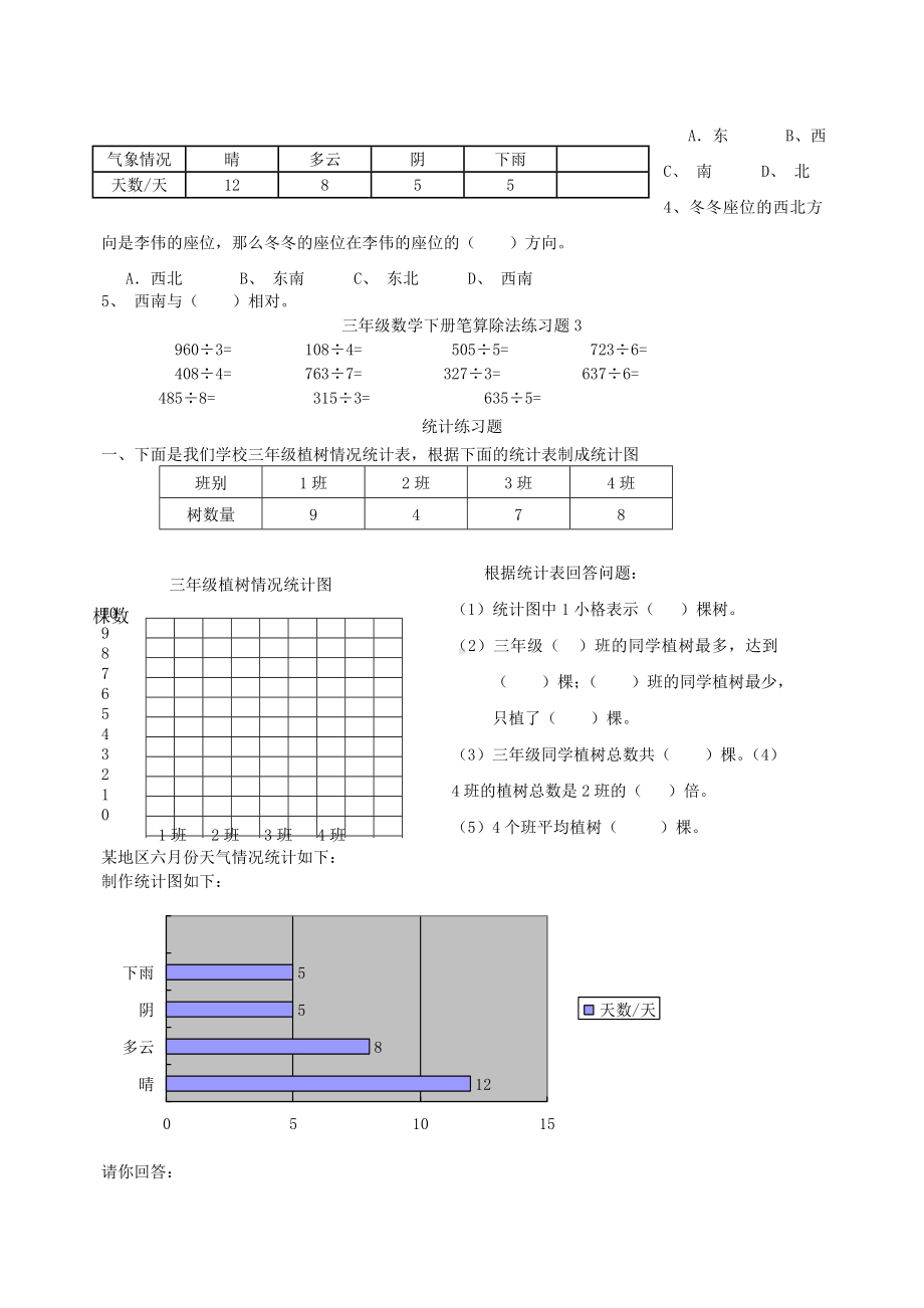 人教版三年级下数学复习题库(打印版).doc_第2页