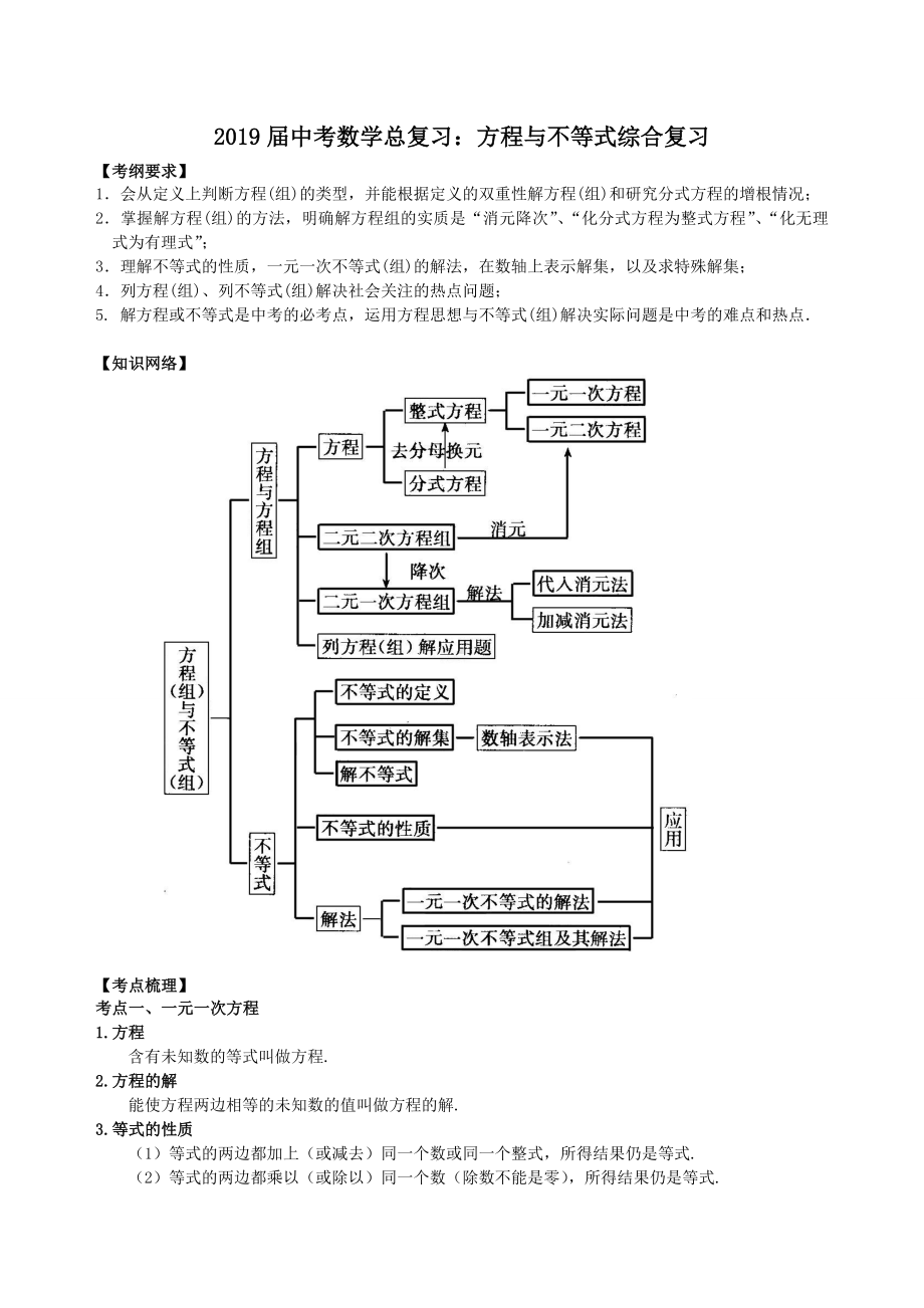 2019届中考数学总复习：方程与不等式综合复习(汇编).doc_第1页