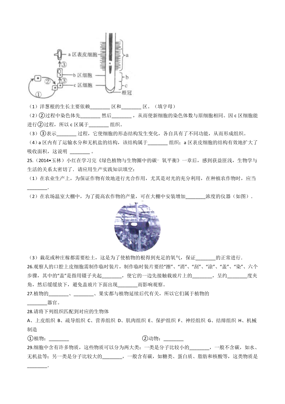 人教版七年级上册生物第二单元测试卷一.docx_第3页