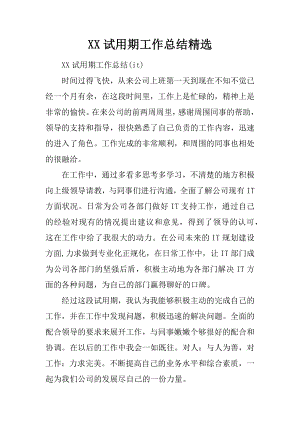 XX试用期工作总结精选.docx