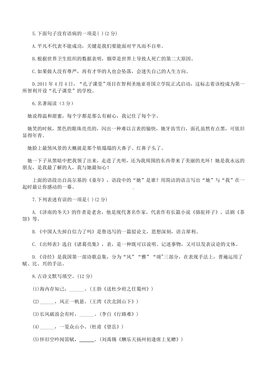 中考语文模拟试题及参考答案.doc_第2页