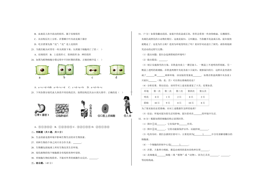 2020年最新人教版七年级生物上册期中考试试题及答案.doc_第3页