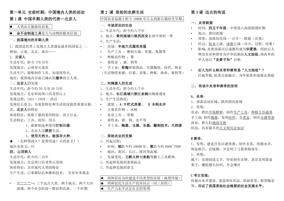 七年级人教版历史上册知识点汇总期中考试.doc_第1页