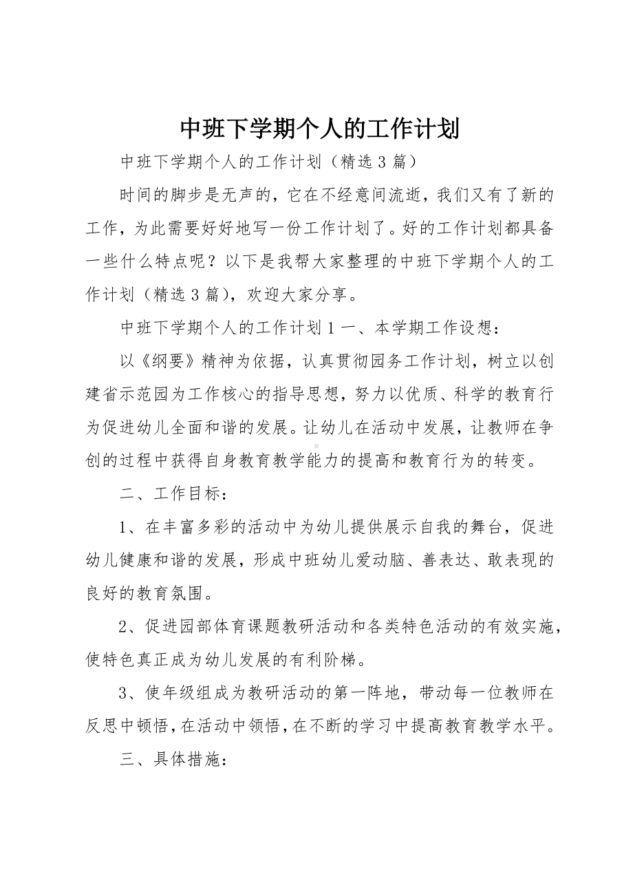 中班下学期个人的工作计划.docx_第1页