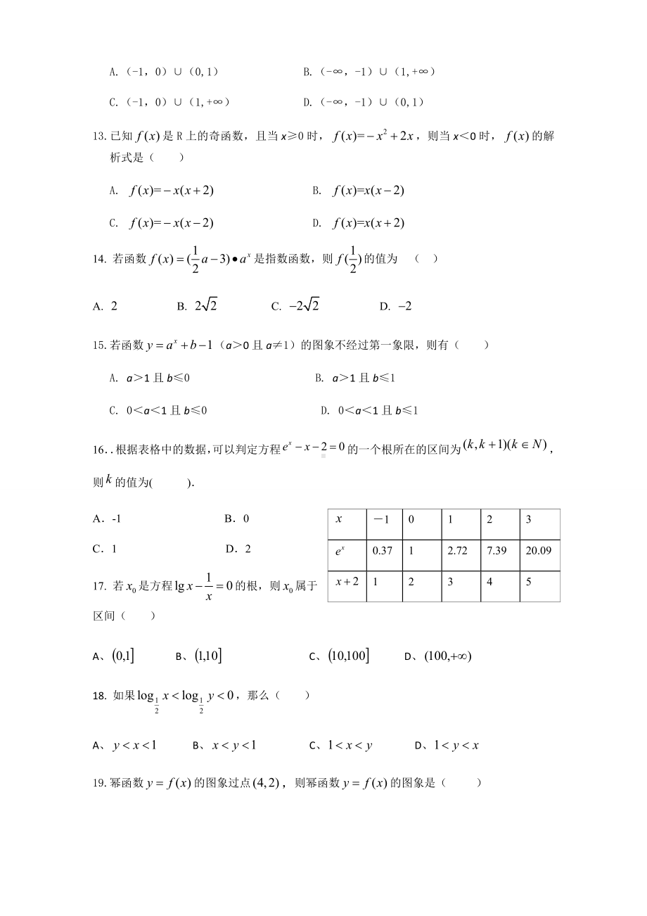 人教A版数学必修一必修1期末复习试题.docx_第3页