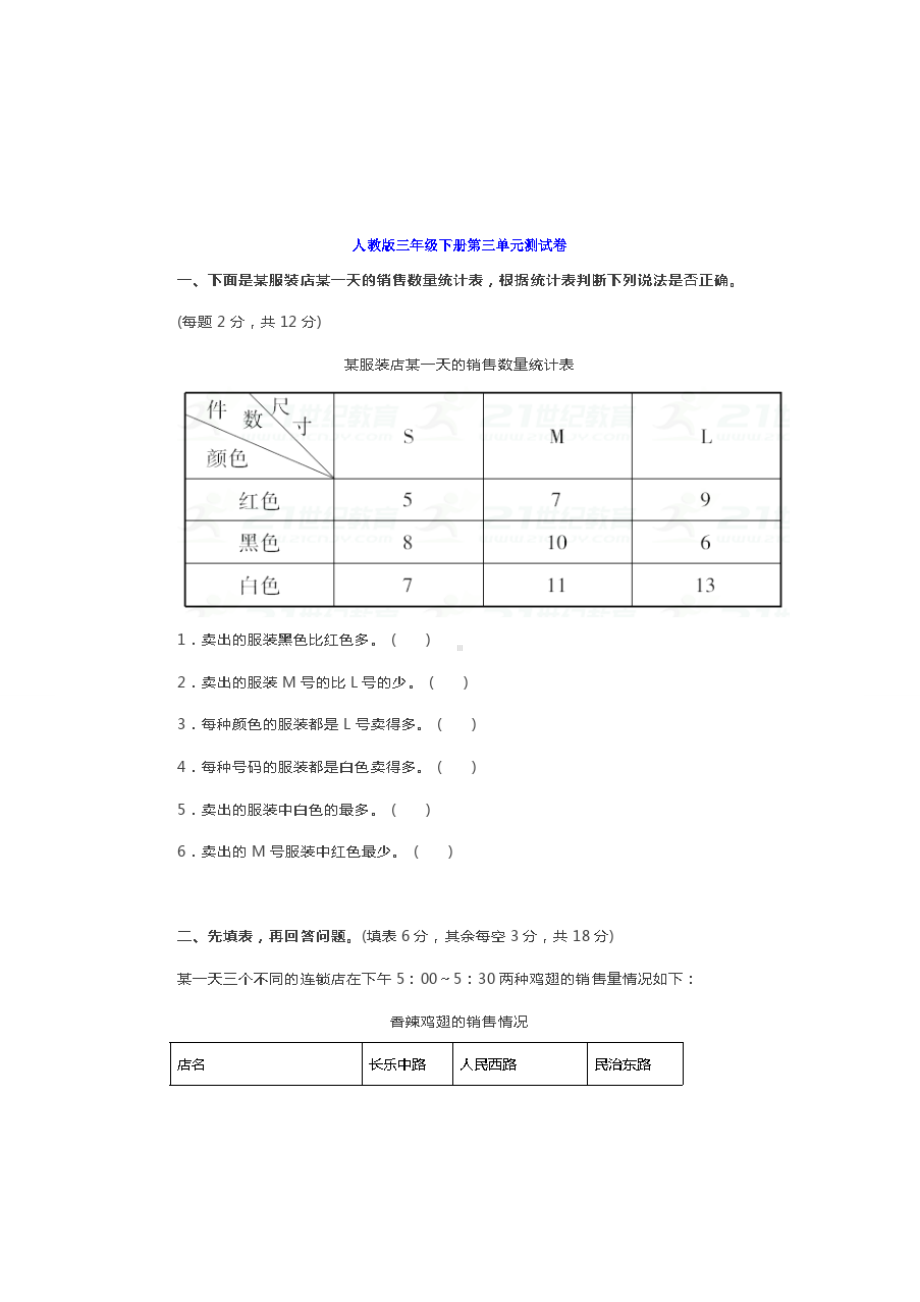 人教版三年级下册数学第三单元《复式统计表》知识点+同步练习.doc_第2页