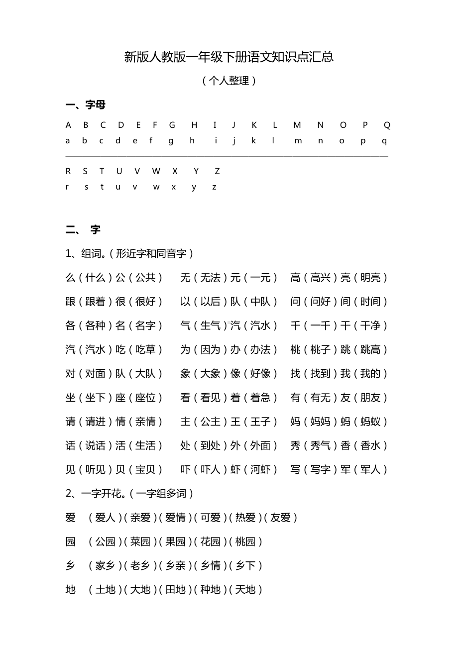 一年级语文下册知识点汇总.docx_第1页