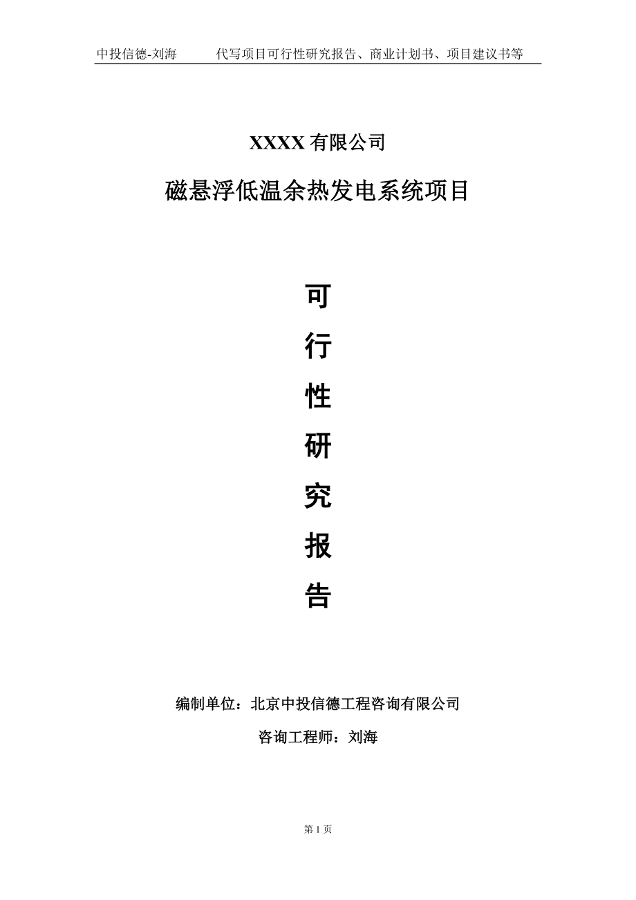 磁悬浮低温余热发电系统项目可行性研究报告写作模板-立项备案.doc_第1页