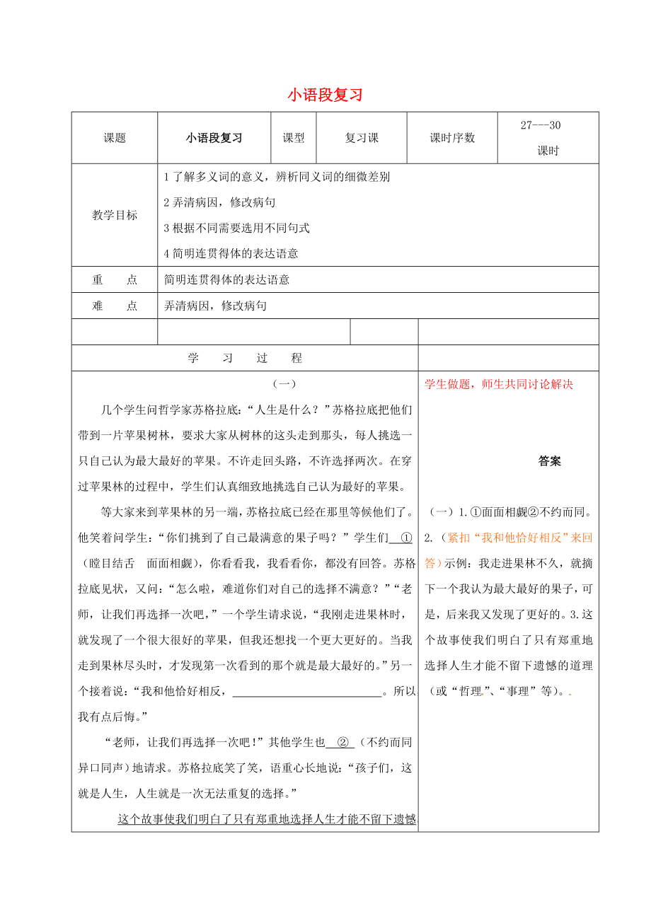 中考语文专项复习小语段复习教案新人教版.docx_第1页