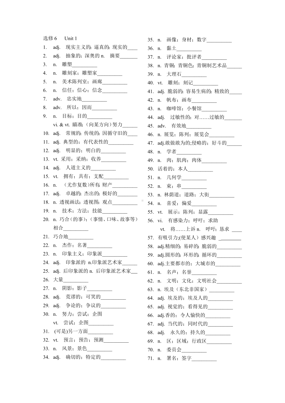 [单词默写]新课标英语选修六单词(可直接打印).docx_第2页