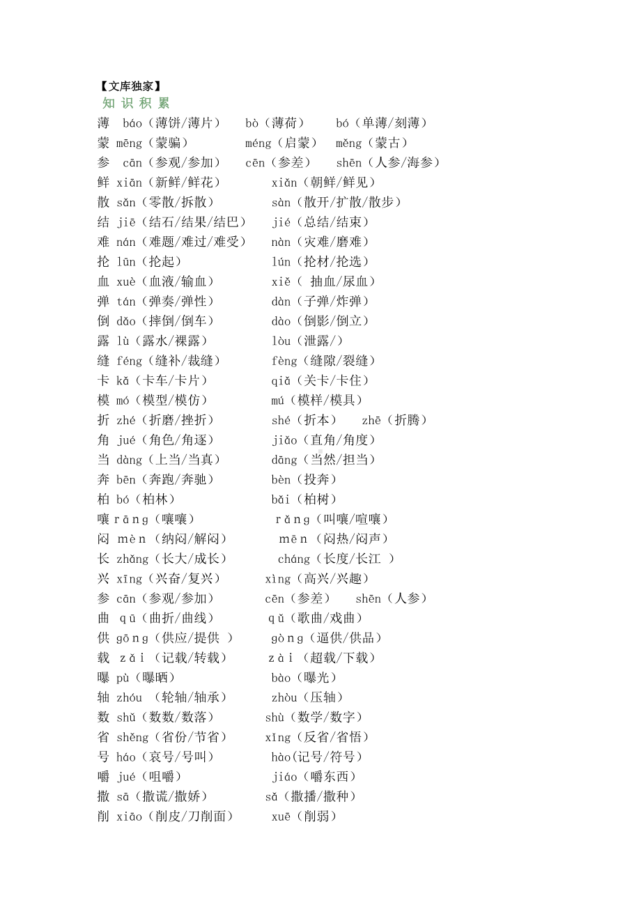 2020部编版六年级语文上学期全册多音字汇总.doc_第1页