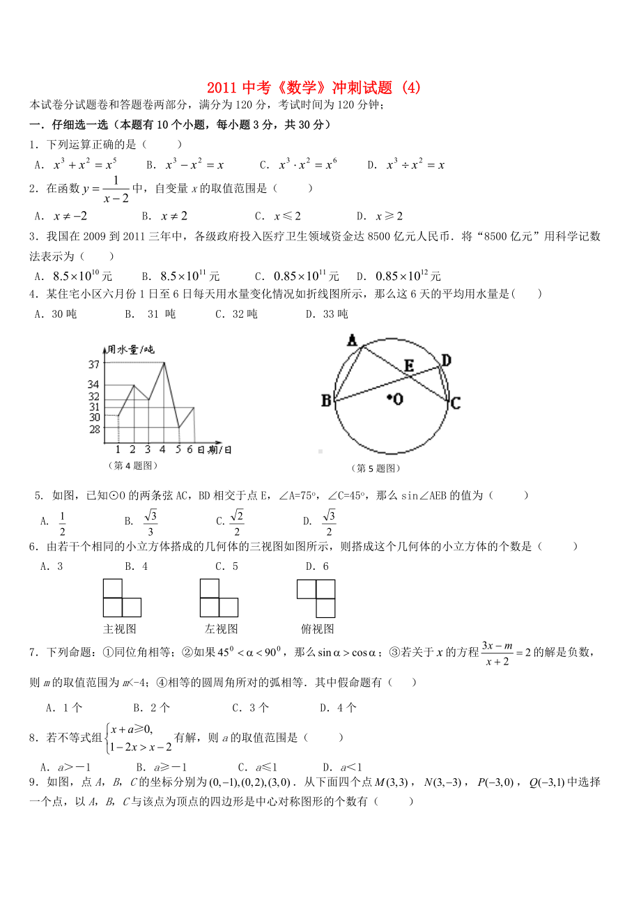 中考数学冲刺试题-苏教版.doc_第1页