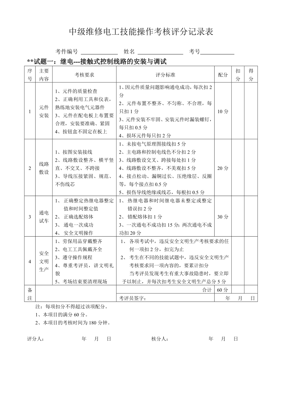 中级维修电工实操试题及其评分规范标准.doc_第1页