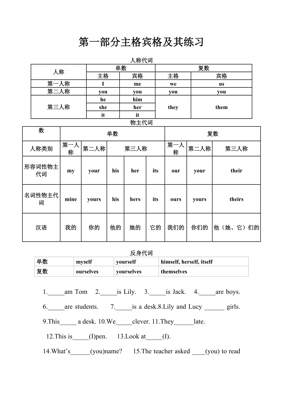 (完整版)英语主格宾格及其练习题.doc_第1页