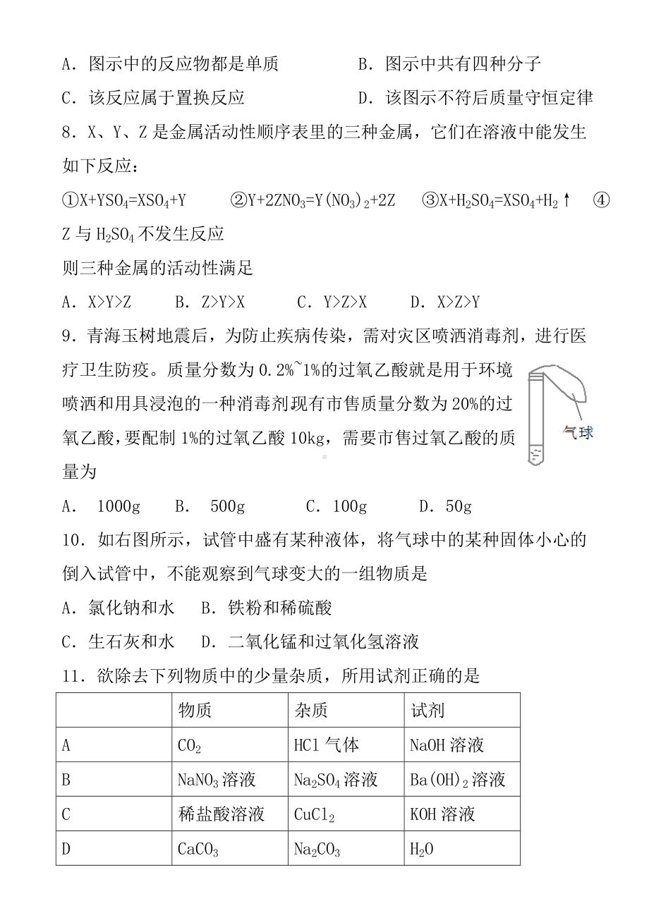 2020最新中考化学模拟试题及答案.doc_第3页