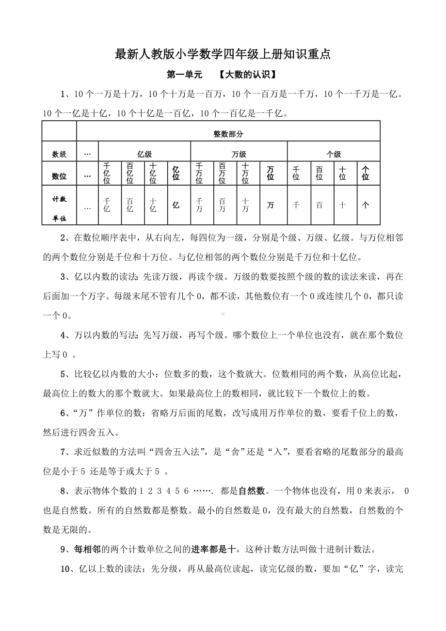 2020年新人教版小学数学四年级上册单元复习试题全套精编版.doc_第1页