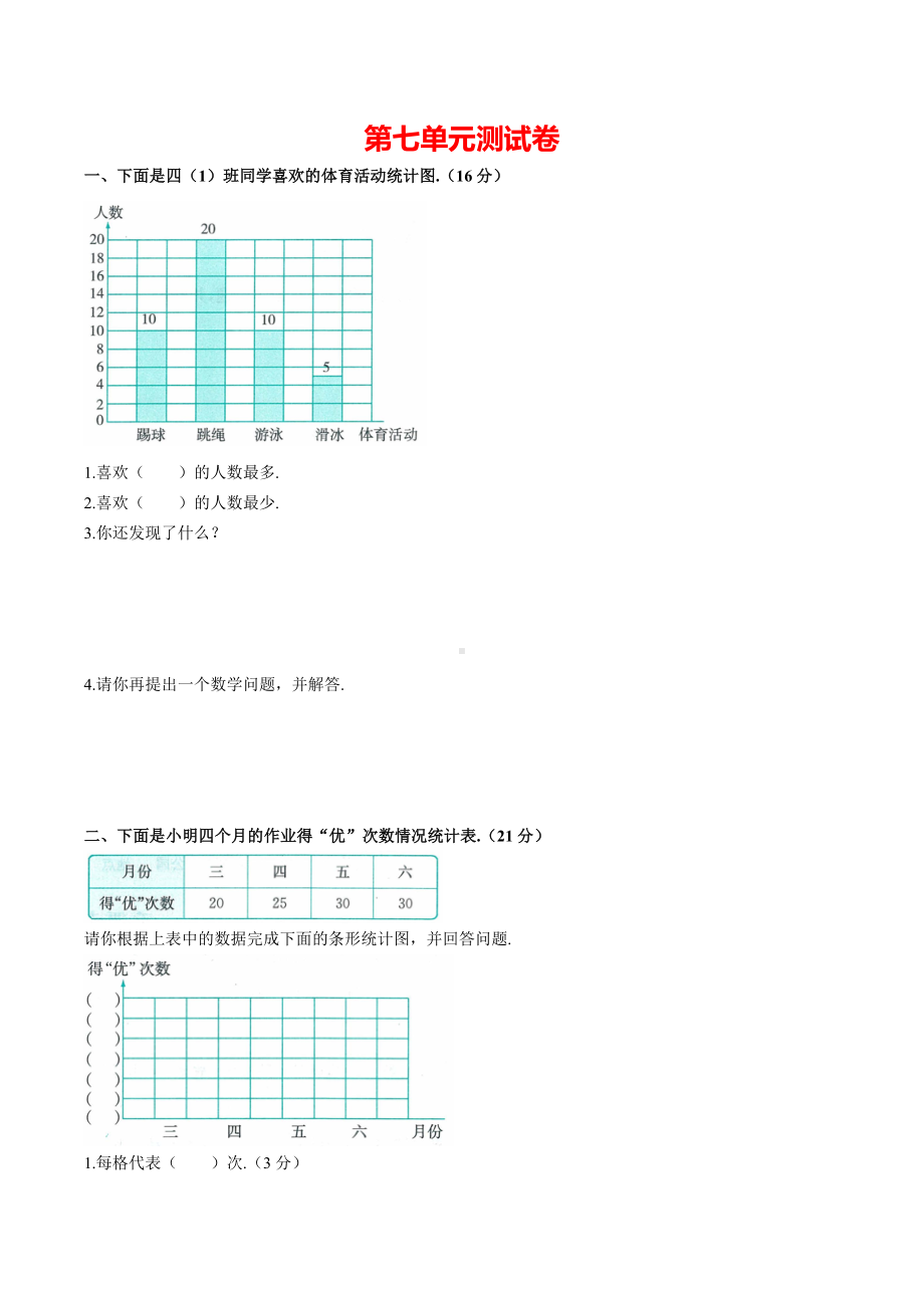 （人教版）四年级上册数学第七单元测试卷(含答案).docx_第1页